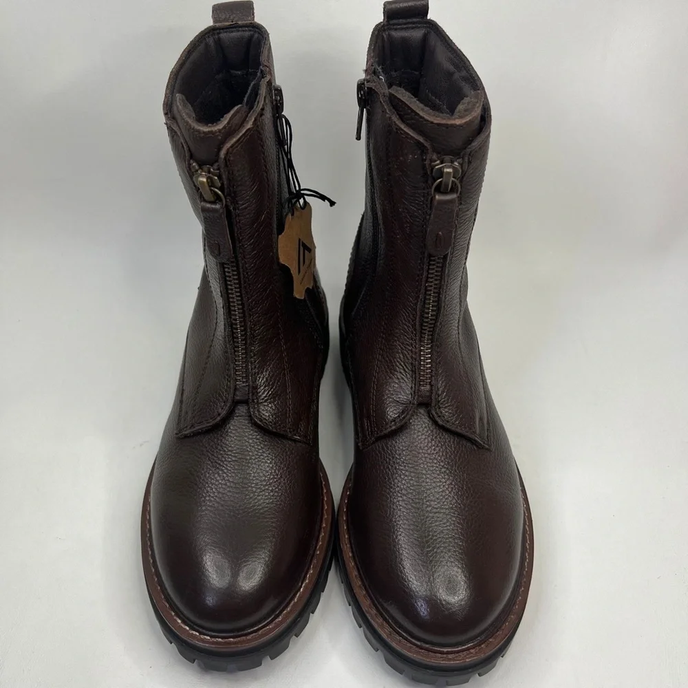 NWT ALBERTO TORRESI GENUINE LEATHER Mid-Calf Front Side‎ Zip Brown Boots 40 US 9